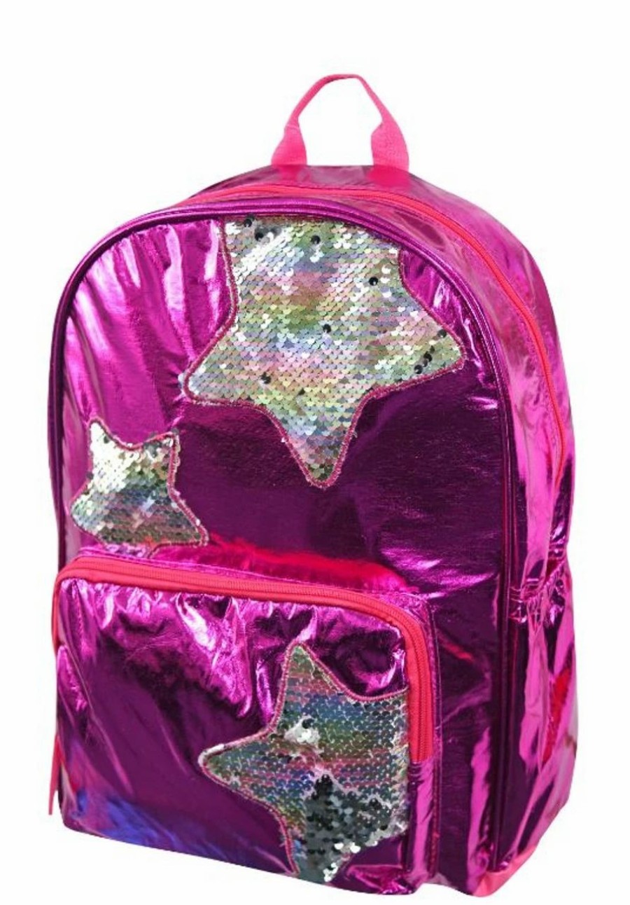 * Bags & Backpacks | Pink Foil 16 Backpack With Star Shaped Multi Colored Sequins