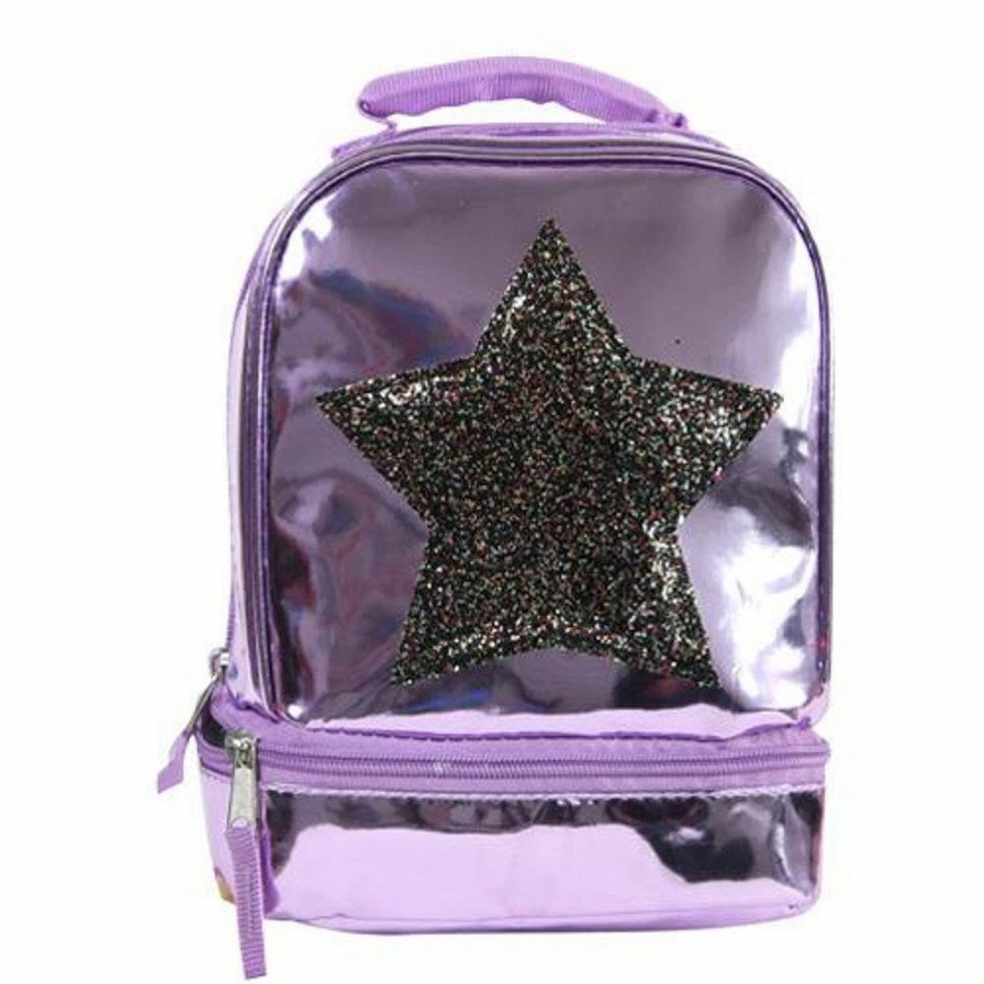 * Lunch Bags & Boxes | Unicorn Purple Iridescent Pvc Drop Bottom Lunch Bag With Glitter Star